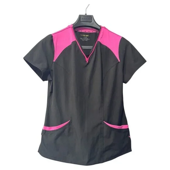 HeartSoul Break On Through Break Free Heart Zips A Beat V-Neck Pink Black Top M - Picture 1 of 4